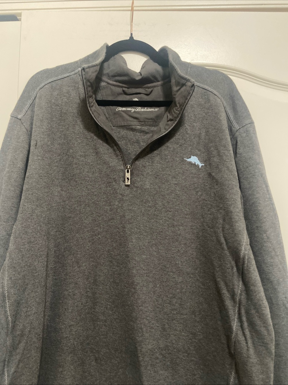 Tommy Bahama Dark Gray Quarter-Zip Pullover with Light Blue Marlin